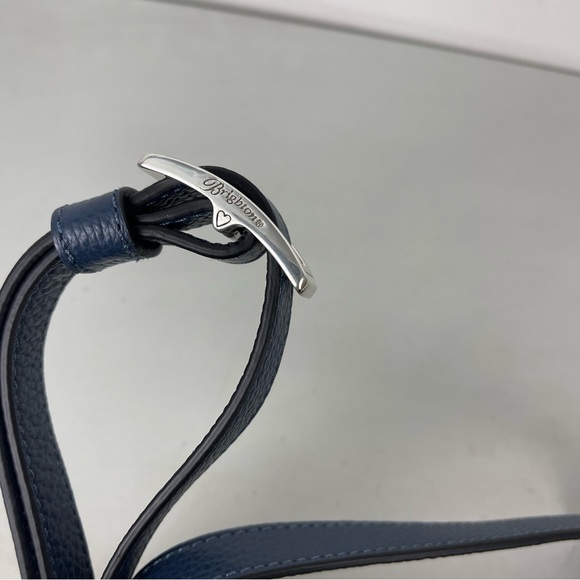 Brighton Interlok Blue Leather Crossbody Organizer Purse Silver Hardware Classic - Picture 2 of 14